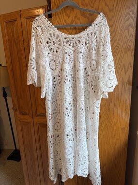 POL White Crochet Boho Dress